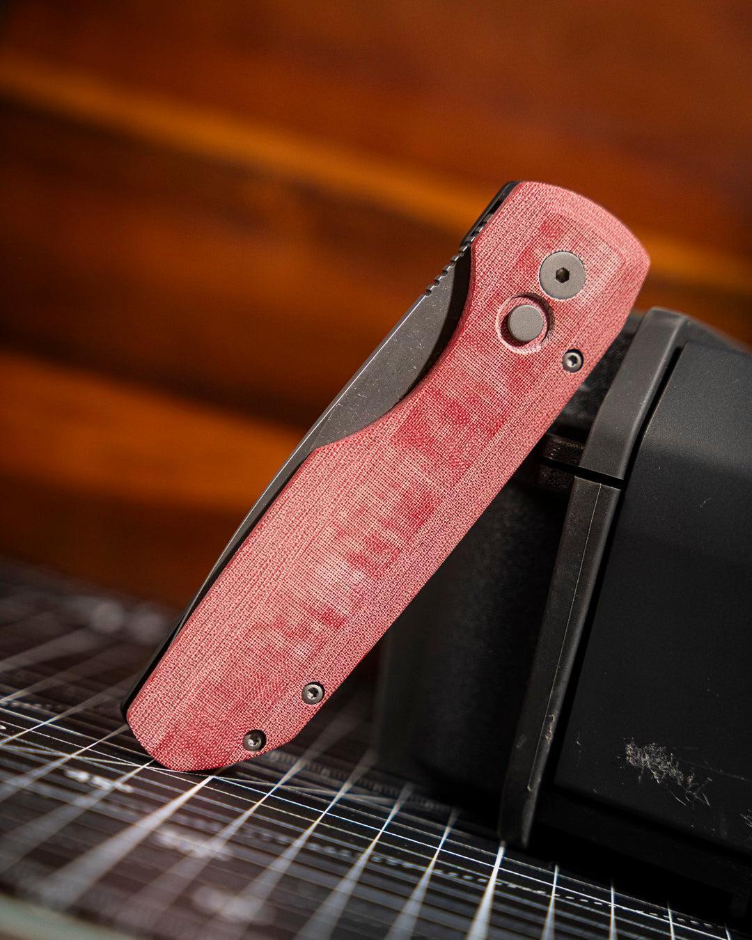 Pro-Tech-Pro-Tech VERO1211-AW.Red.Linen Vero Synapse Auto - Black Aluminum and Red Linen Micarta Handle - Acid Washed Magnacut Blade - Blasted Hardware - Machined Ti Clip-3-Urban Cutlery