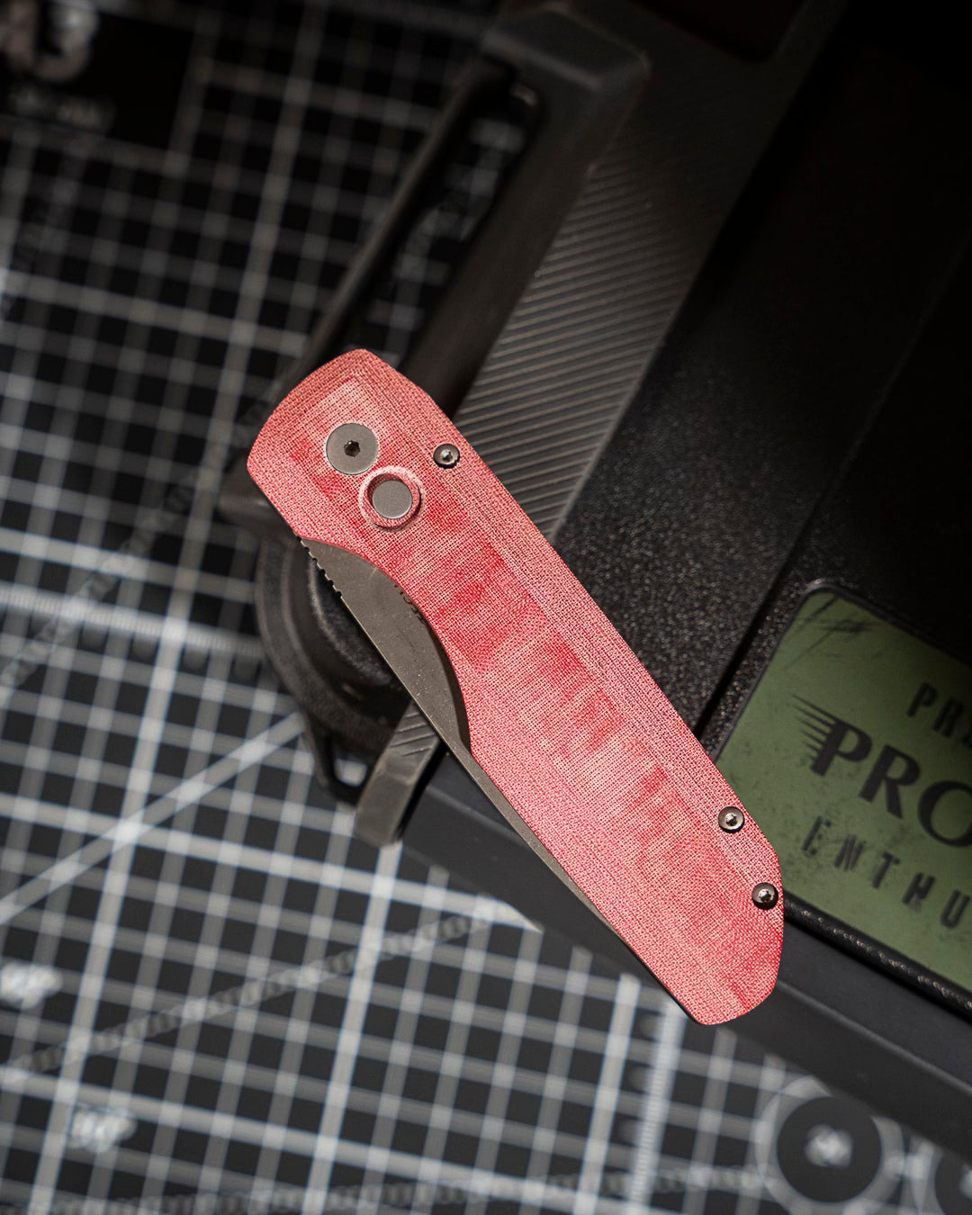 Pro-Tech-Pro-Tech VERO1211-AW.Red.Linen Vero Synapse Auto - Black Aluminum and Red Linen Micarta Handle - Acid Washed Magnacut Blade - Blasted Hardware - Machined Ti Clip-4-Urban Cutlery