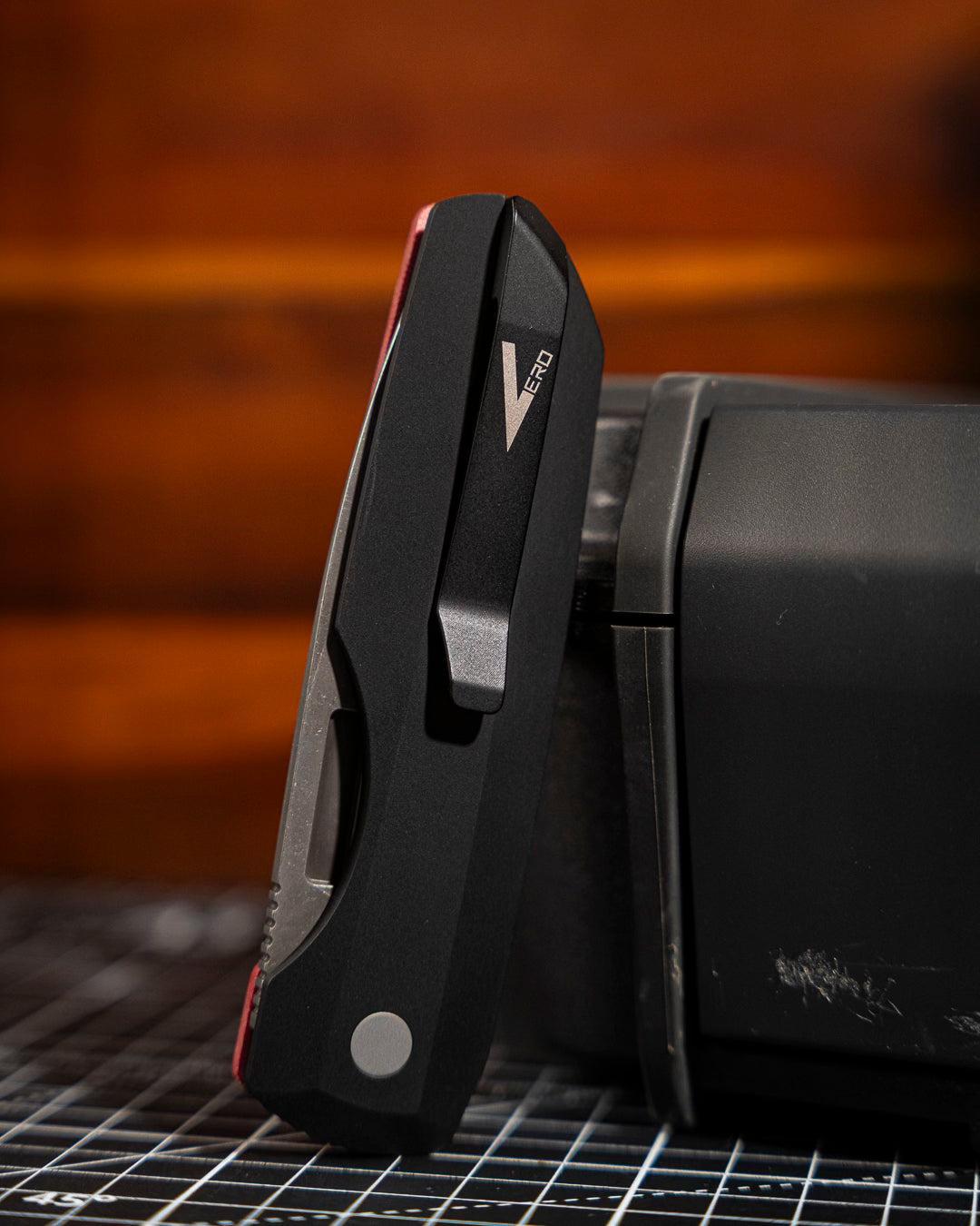 Pro-Tech-Pro-Tech VERO1211-AW.Red.Linen Vero Synapse Auto - Black Aluminum and Red Linen Micarta Handle - Acid Washed Magnacut Blade - Blasted Hardware - Machined Ti Clip-5-Urban Cutlery