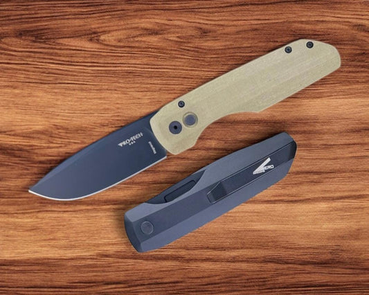 Pro-Tech-Pro-Tech Vero Synapse Auto - Black Aluminum and Green Linen Micarta Handle - DLC Black Magnacut Blade - Black Hardware - Black Signature Vero Clip-Urban Cutlery