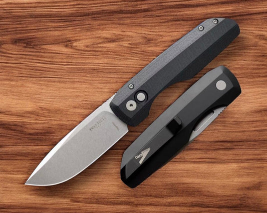 Pro-Tech-Pro-Tech Vero Synapse Auto - Black Aluminum and Micarta Handle - Stonewash Magnacut Blade - Blasted Hardware - Black Signature Vero Clip-Urban Cutlery