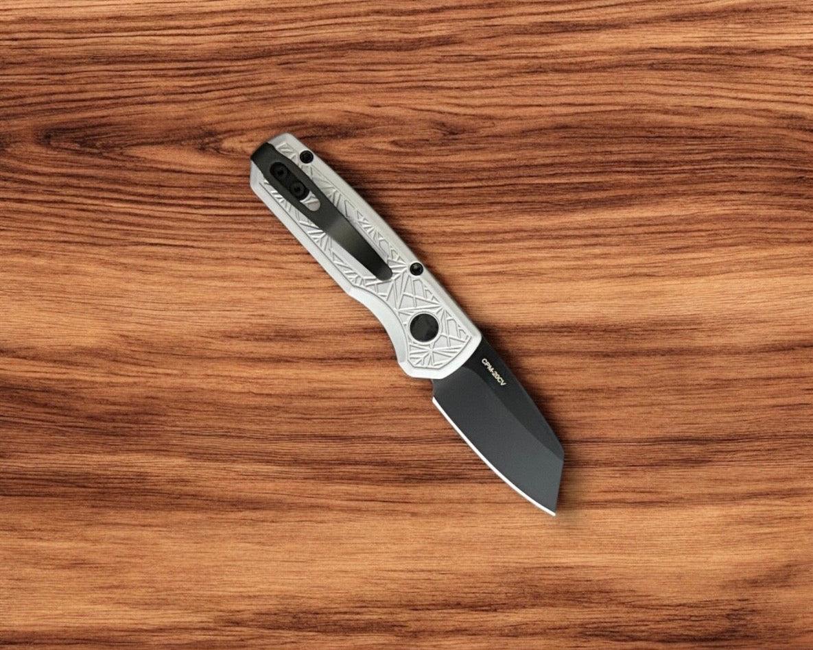 Pro-Tech-Protech R5203.Grey Nexus Runt AUTO - "Nexus" Textured Grey Handle - DLC Black 20CV Reverse Tanto Blade - Black Hardware-3-Urban Cutlery