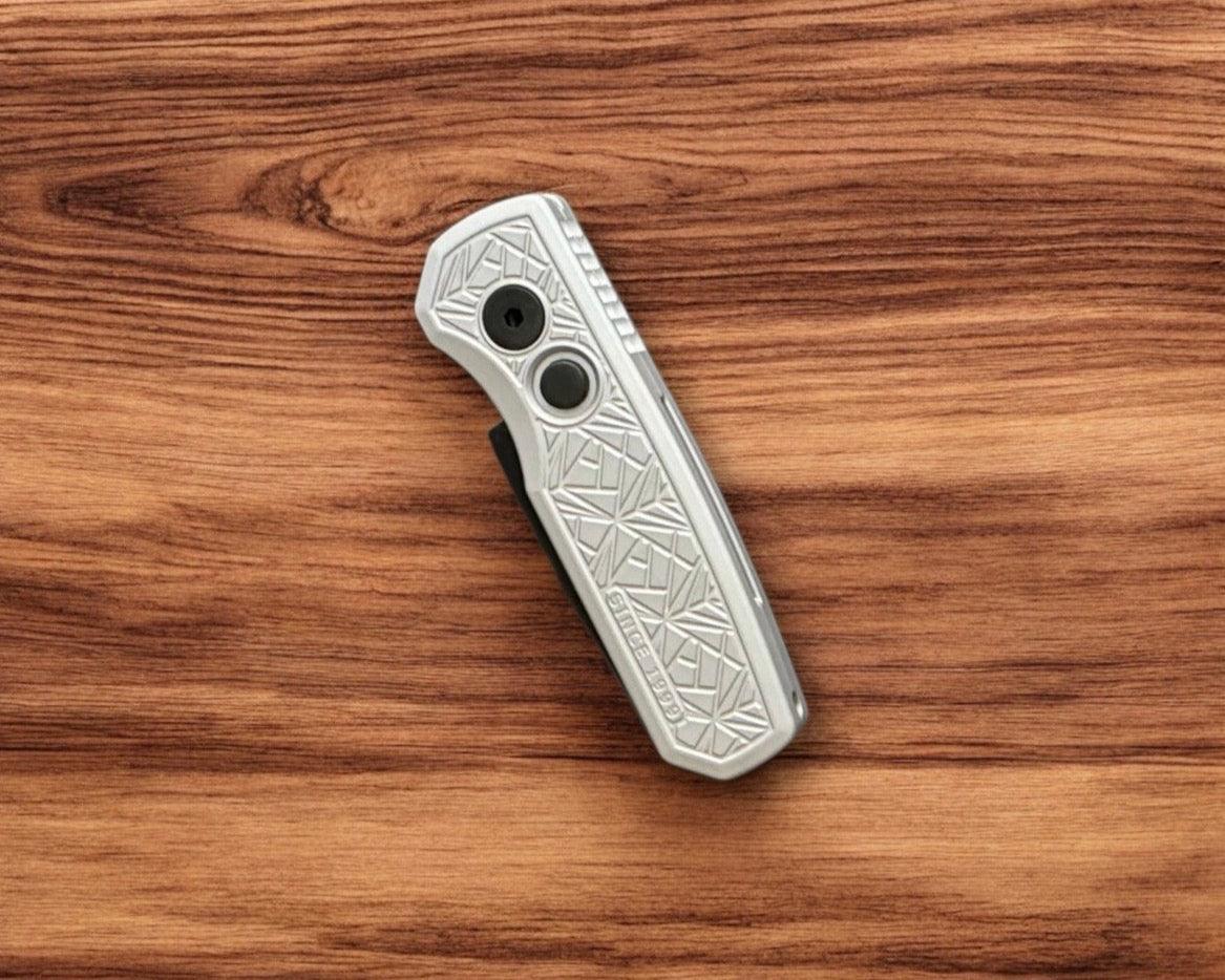 Pro-Tech-Protech R5203.Grey Nexus Runt AUTO - "Nexus" Textured Grey Handle - DLC Black 20CV Reverse Tanto Blade - Black Hardware-4-Urban Cutlery