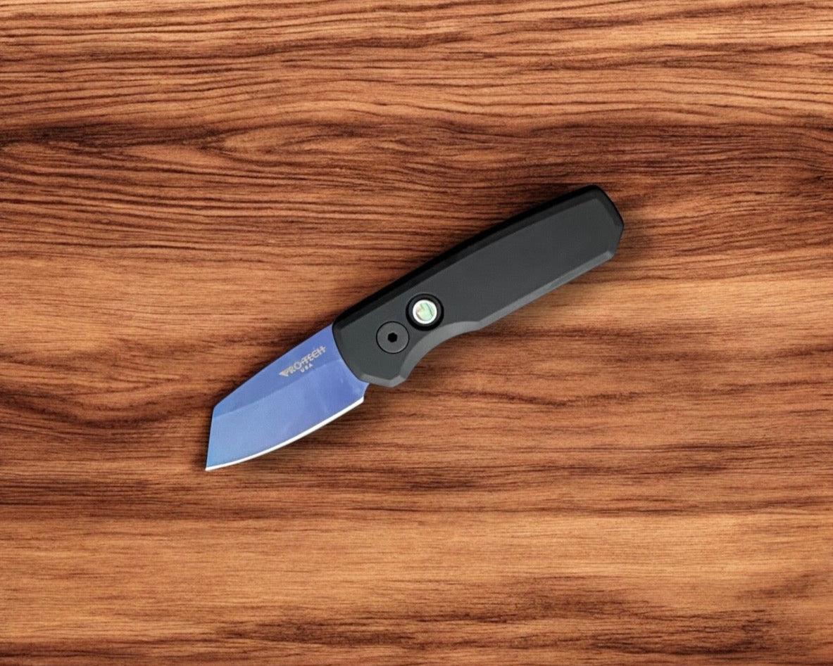 Pro-Tech-Protech R5203.SB Runt AUTO - Black Handle - Sapphire 20CV Reverse Tanto Blade - Abalone Button-2-Urban Cutlery
