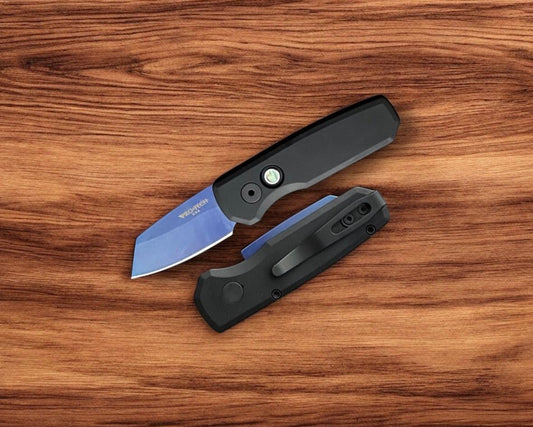 Pro-Tech-Protech R5203.SB Runt AUTO - Black Handle - Sapphire 20CV Reverse Tanto Blade - Abalone Button-Urban Cutlery