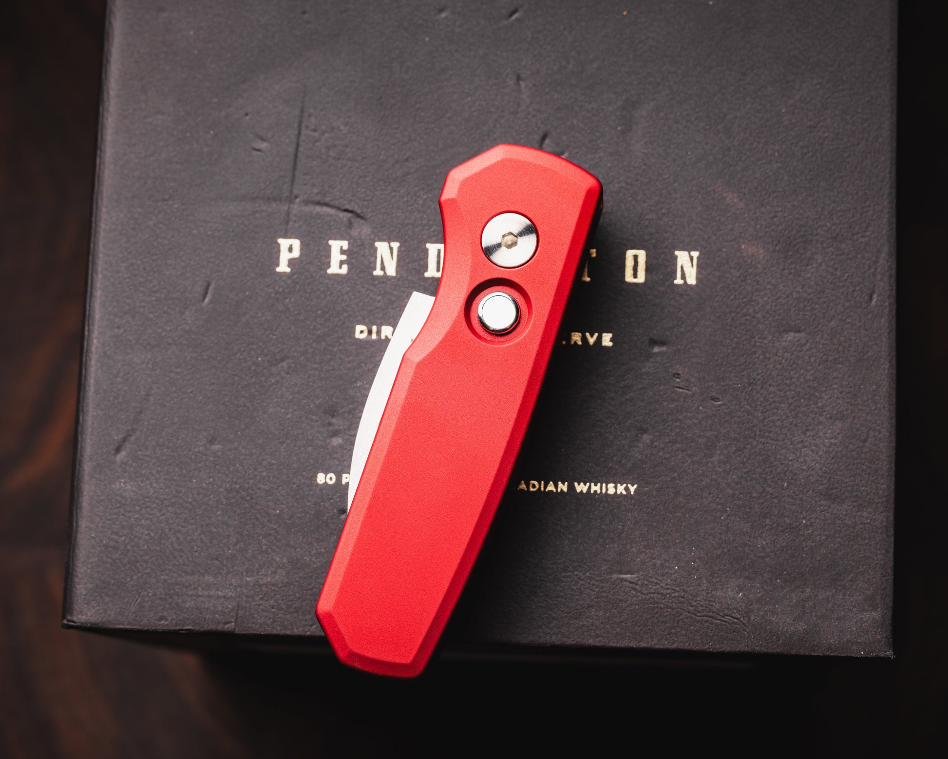 Pro-Tech-Protech R5300.LTD.Red Runt AUTO - Smooth Red Handle - Machine Satin MAGNACUT Wharncliffe Blade - Pearl Button - Satin Hardware-Urban Cutlery