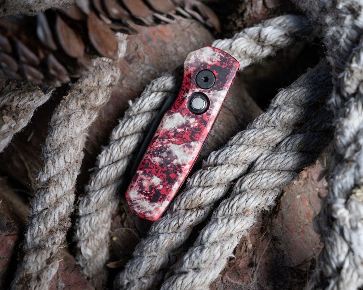 Pro-Tech-Protech R5403.CTC Runt AUTO - "Crimson Tiger Camo" Custom Anodized Handle - DLC Black MAGNACUT Reverse Tanto Blade - Black Lip Pearl Button - Black Hardware-2-Urban Cutlery