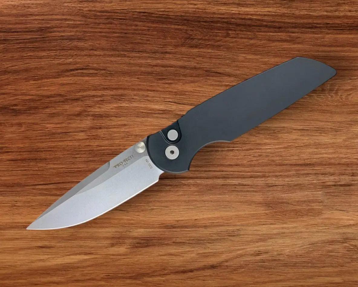 Pro-Tech TR-3 INTEGRITY Manual - Black Handle - Stonewash S35vn Blade - Black DLC Coated Mini Deep Carry Clip Urban Cutlery & Lifestyle Shoppe