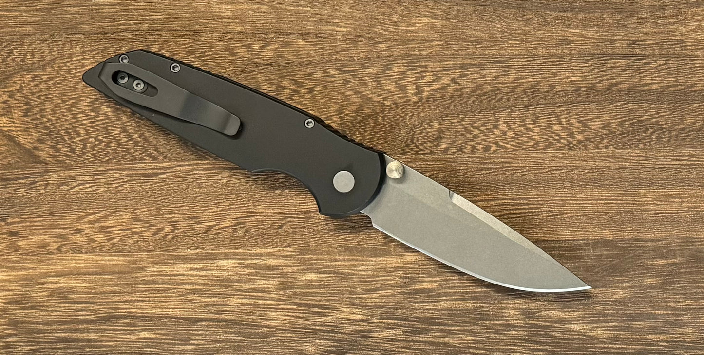 Pro-Tech TR-3 INTEGRITY Manual - Black Handle - Stonewash S35vn Blade - Black DLC Coated Mini Deep Carry Clip Pro-Tech Urban Cutlery & Lifestyle Shoppe