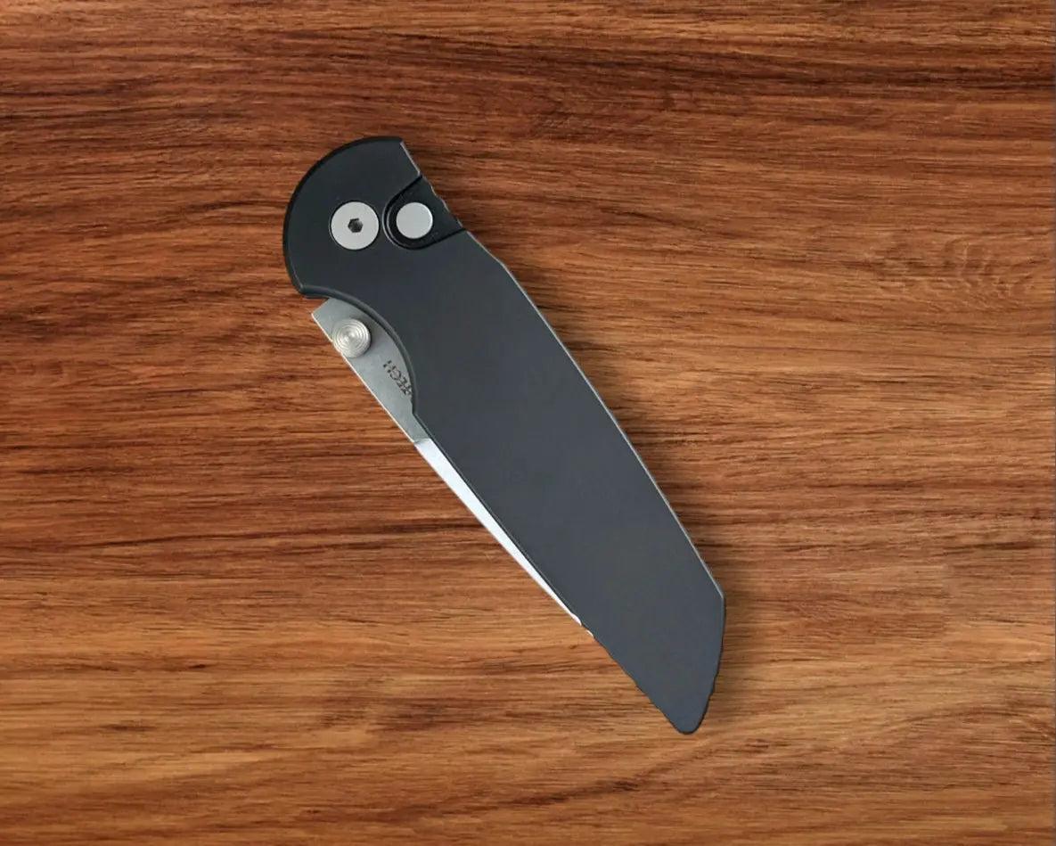 Pro-Tech TR-3 INTEGRITY Manual - Black Handle - Stonewash S35vn Blade - Black DLC Coated Mini Deep Carry Clip Urban Cutlery & Lifestyle Shoppe