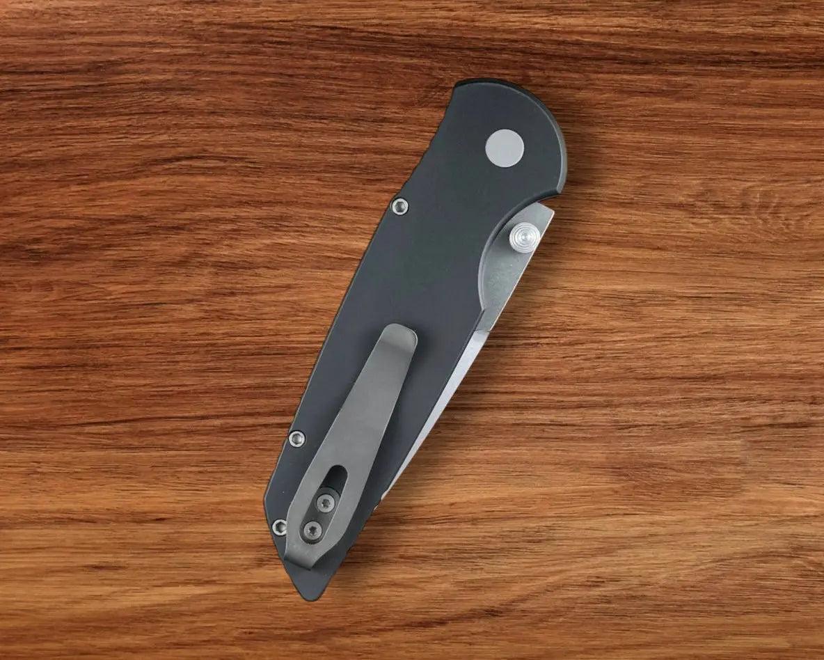 Pro-Tech TR-3 INTEGRITY Manual - Black Handle - Stonewash S35vn Blade - Black DLC Coated Mini Deep Carry Clip Urban Cutlery & Lifestyle Shoppe