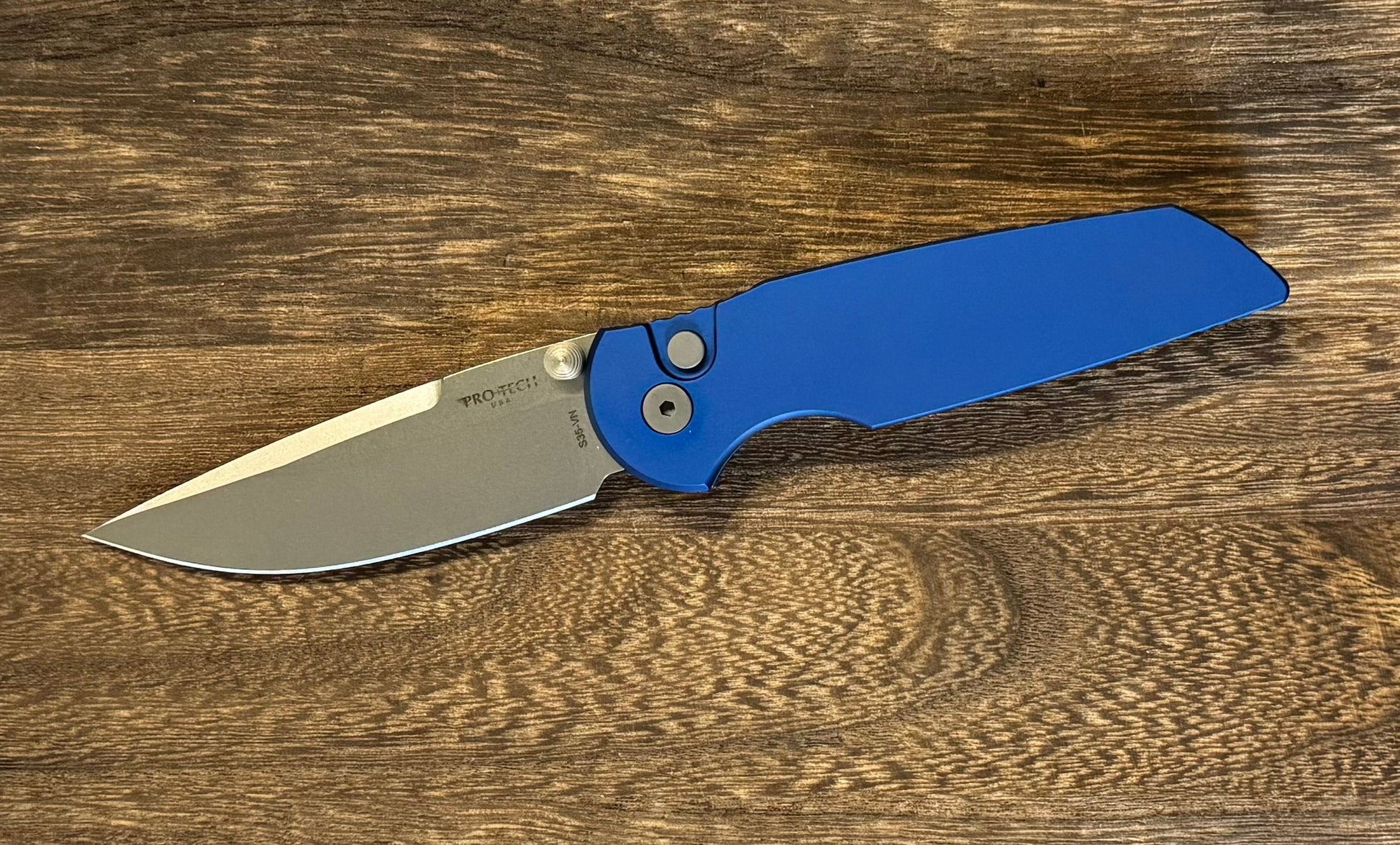 Pro-Tech TR-3 INTEGRITY Manual - Blue Handle - Stonewash S35vn Blade - Blasted Hardware Urban Cutlery & Lifestyle Shoppe