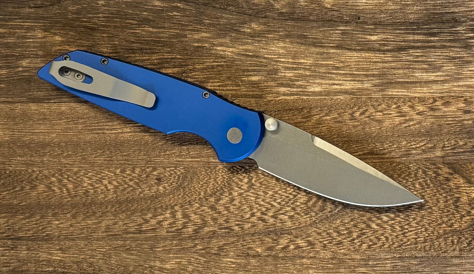 Pro-Tech TR-3 INTEGRITY Manual - Blue Handle - Stonewash S35vn Blade - Blasted Hardware Urban Cutlery & Lifestyle Shoppe