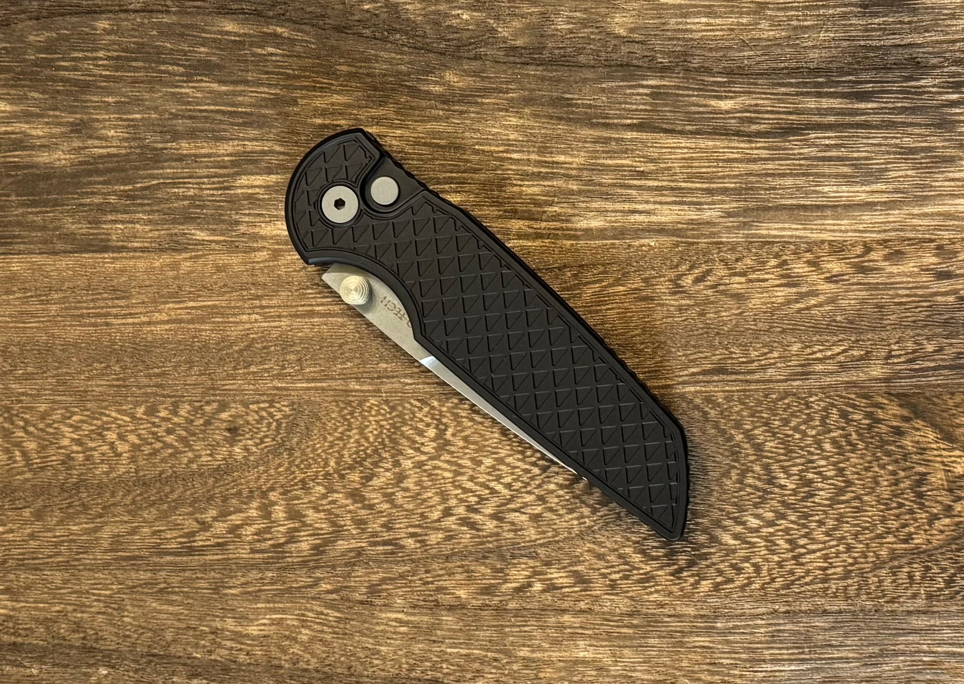 Pro-Tech TR-3 INTEGRITY Manual - Relic Textured Black Handle - Stonewash S35vn Blade - Black Wide Deep Carry Clip Urban Cutlery & Lifestyle Shoppe