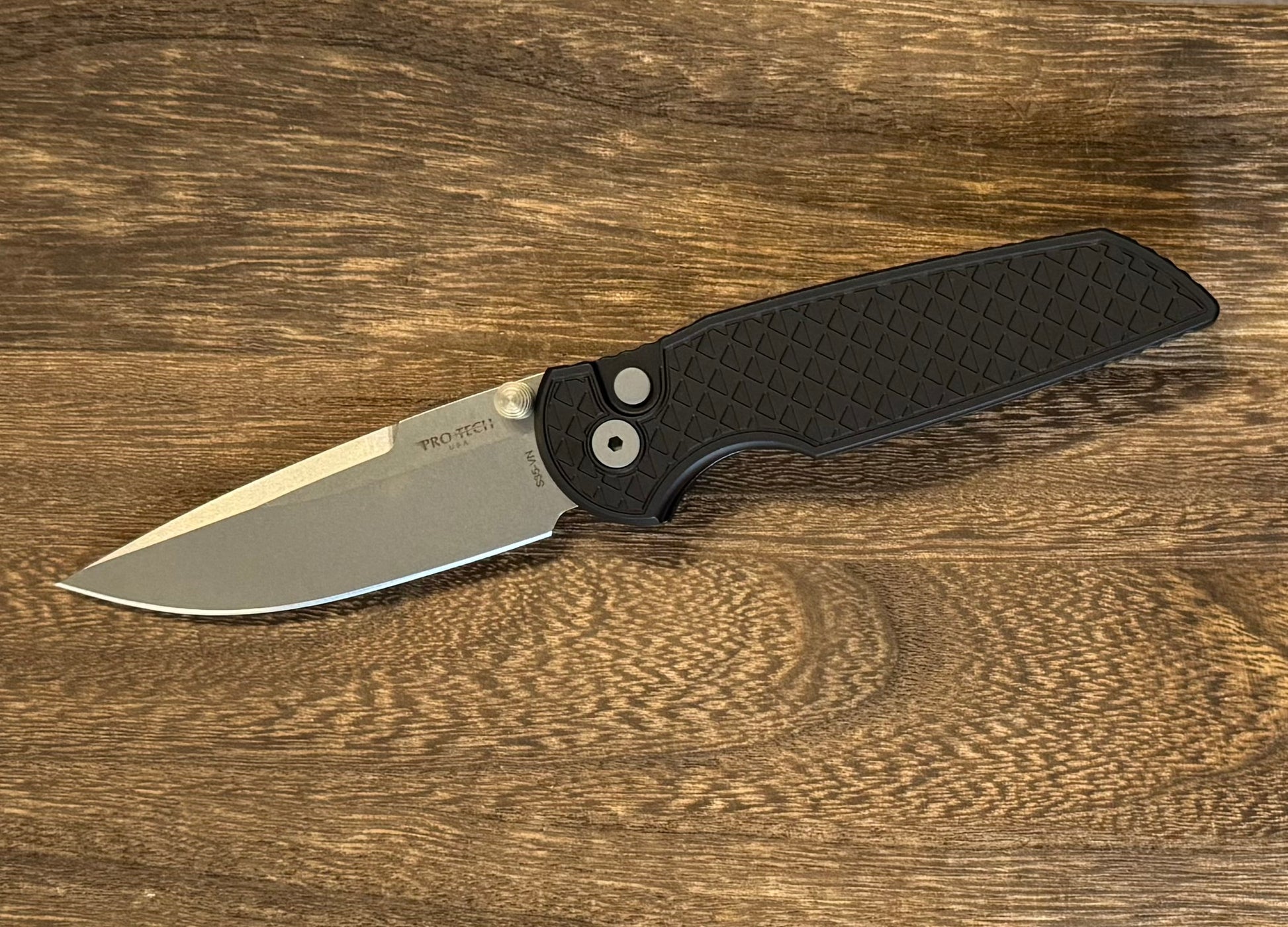 Pro-Tech TR-3 INTEGRITY Manual - Relic Textured Black Handle - Stonewash S35vn Blade - Black Wide Deep Carry Clip Urban Cutlery & Lifestyle Shoppe