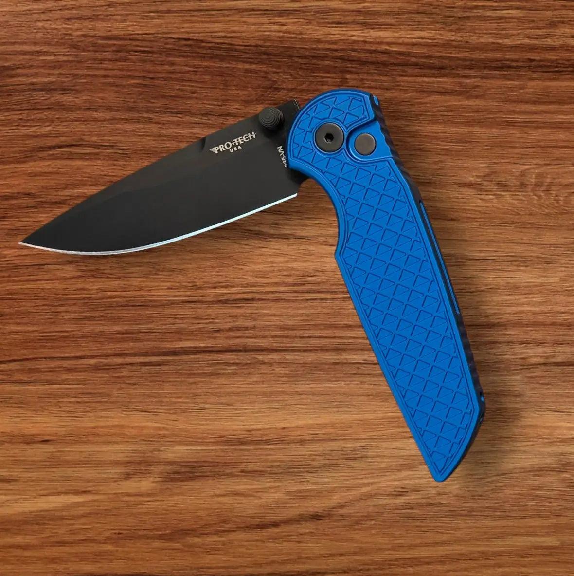 Pro-Tech TR-3 INTEGRITY Manual - Relic Textured Blue Handle - DLC Black S35vn Blade - Black Wide Deep Carry Clip Urban Cutlery & Lifestyle Shoppe