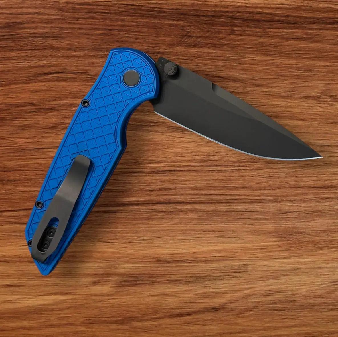 Pro-Tech TR-3 INTEGRITY Manual - Relic Textured Blue Handle - DLC Black S35vn Blade - Black Wide Deep Carry Clip Urban Cutlery & Lifestyle Shoppe