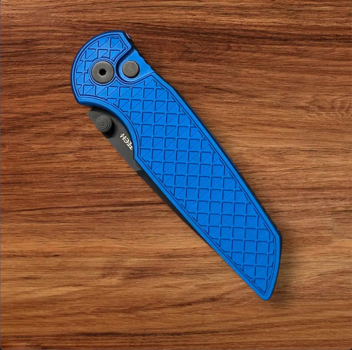 Pro-Tech TR-3 INTEGRITY Manual - Relic Textured Blue Handle - DLC Black S35vn Blade - Black Wide Deep Carry Clip Urban Cutlery & Lifestyle Shoppe