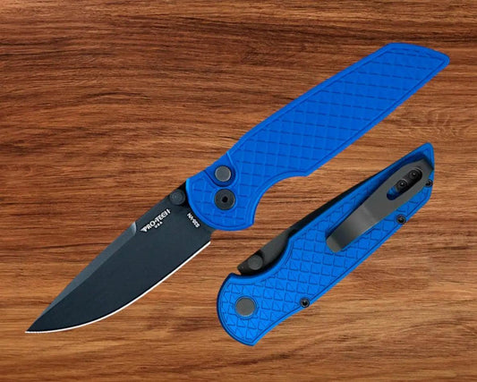 Pro-Tech TR-3 INTEGRITY Manual - Relic Textured Blue Handle - DLC Black S35vn Blade - Black Wide Deep Carry Clip Urban Cutlery & Lifestyle Shoppe