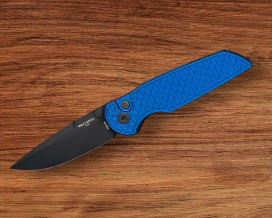 Pro-Tech TR-3 INTEGRITY Manual - Relic Textured Blue Handle - DLC Black S35vn Blade - Black Wide Deep Carry Clip Urban Cutlery & Lifestyle Shoppe