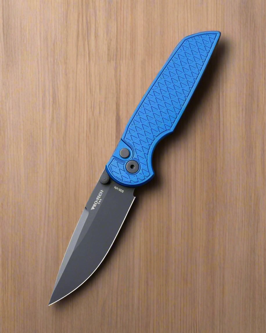 Pro-Tech TR-3 INTEGRITY Manual - Relic Textured Blue Handle - DLC Black S35vn Blade - Black Wide Deep Carry Clip Urban Cutlery & Lifestyle Shoppe