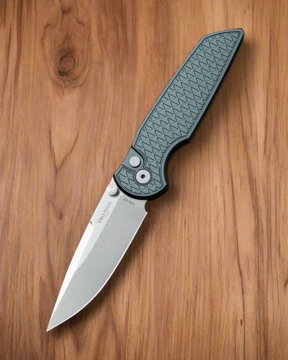 Pro-Tech TR-3 INTEGRITY Manual - Relic Textured Green Handle - Stonewash S35vn Blade - Black Wide Deep Carry Clip Urban Cutlery & Lifestyle Shoppe