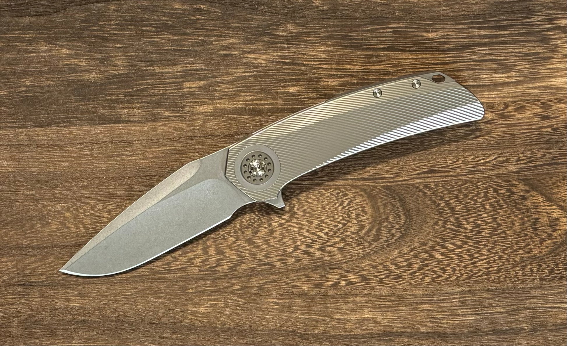 Skiff Made Blades Fugitive, S45VN Blade, Milled Titanium Scales, Two Tone Bead Blasted Pivot Collar, Backspacer and Clip, #141 Skiff Workshop Urban Cutlery & Lifestyle Shoppe