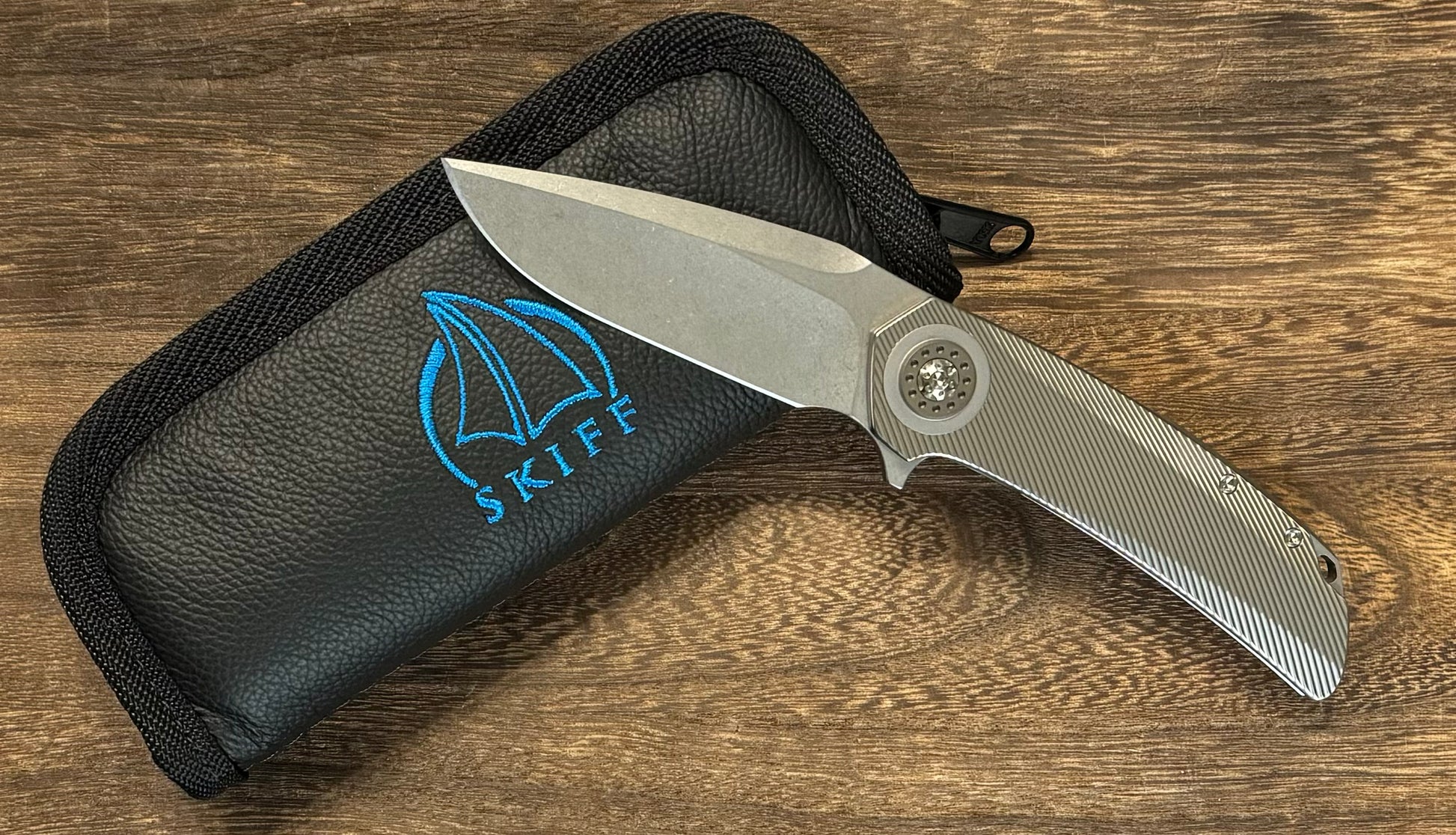 Skiff Made Blades Fugitive, S45VN Blade, Milled Titanium Scales, Two Tone Bead Blasted Pivot Collar, Backspacer and Clip, #141 Skiff Workshop Urban Cutlery & Lifestyle Shoppe