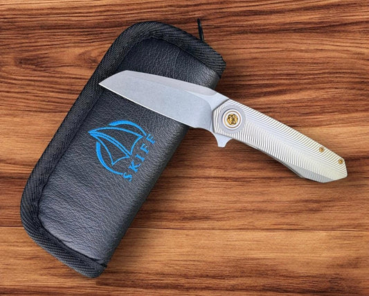 Skiff Workshop-Skiff Made Blades Asylum, Stonewashed Elmax Blade, Milled Titanium Scales, Bronze Pivot and Hardware, #86-Urban Cutlery