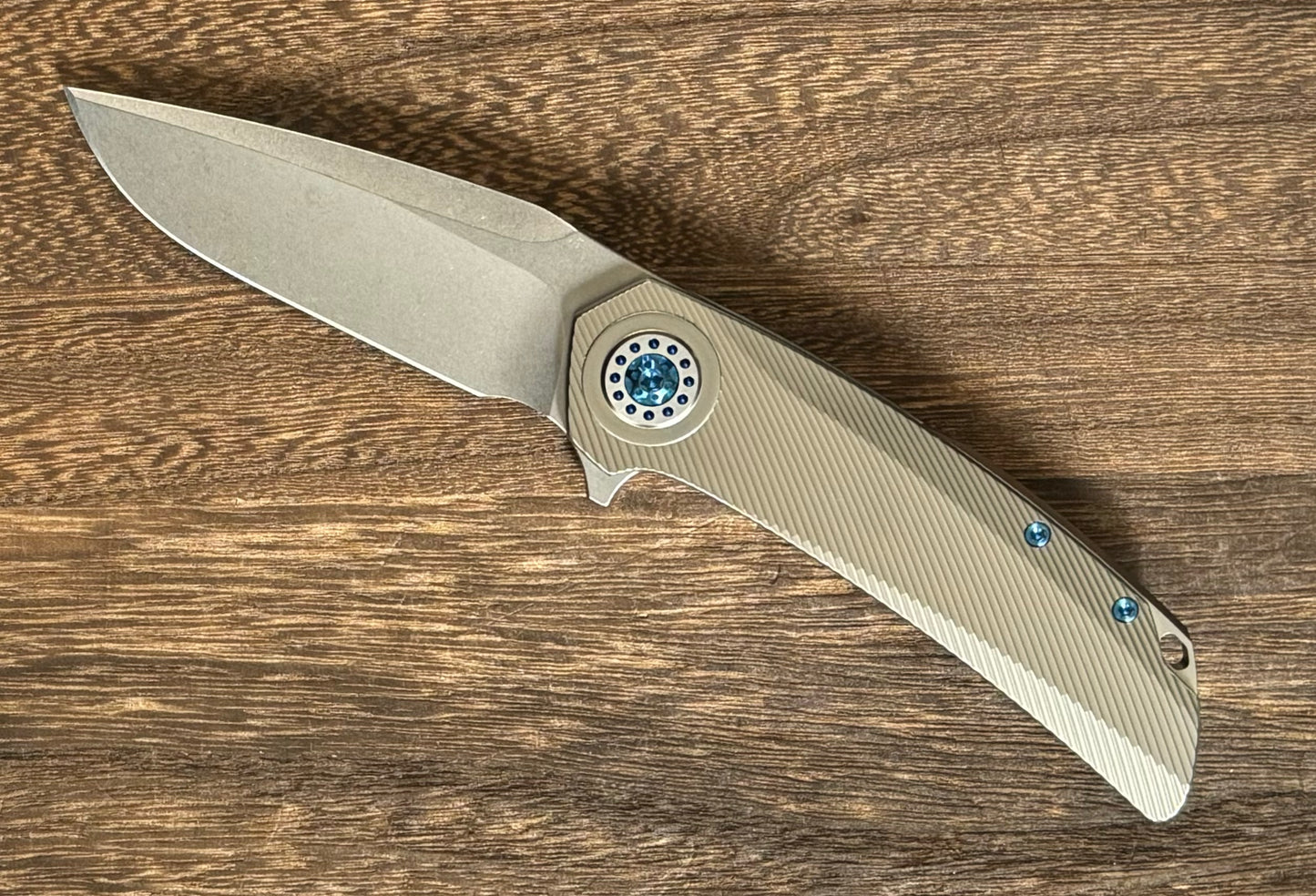 Skiff Workshop-Skiff Made Blades Fugitive, S45VN Blade, Milled Titanium Scales, Ltd Royal Blue Ti Pivot Collar and Hardware, #135-Urban Cutlery