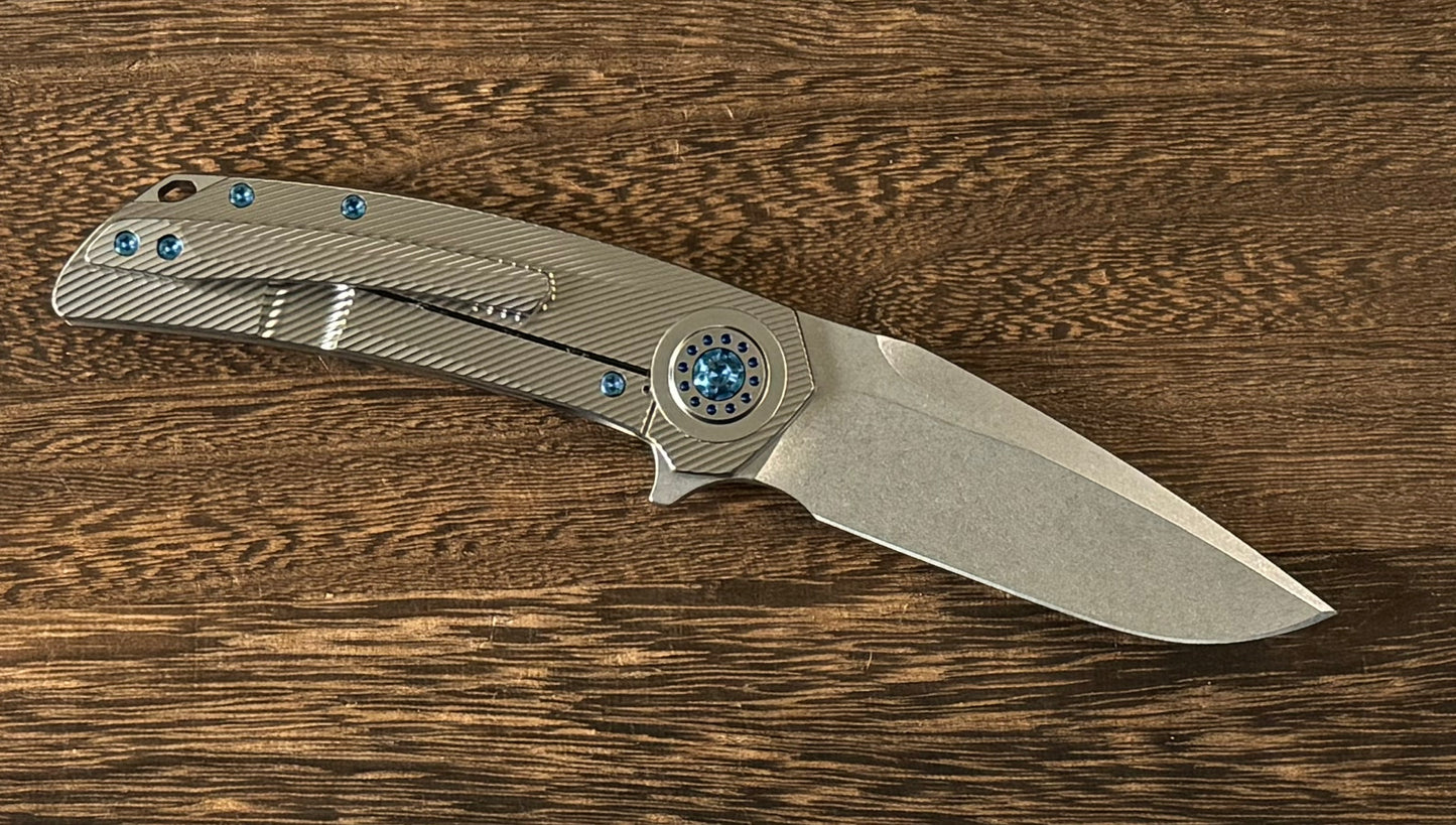 Skiff Workshop-Skiff Made Blades Fugitive, S45VN Blade, Milled Titanium Scales, Ltd Royal Blue Ti Pivot Collar and Hardware, #135-Urban Cutlery