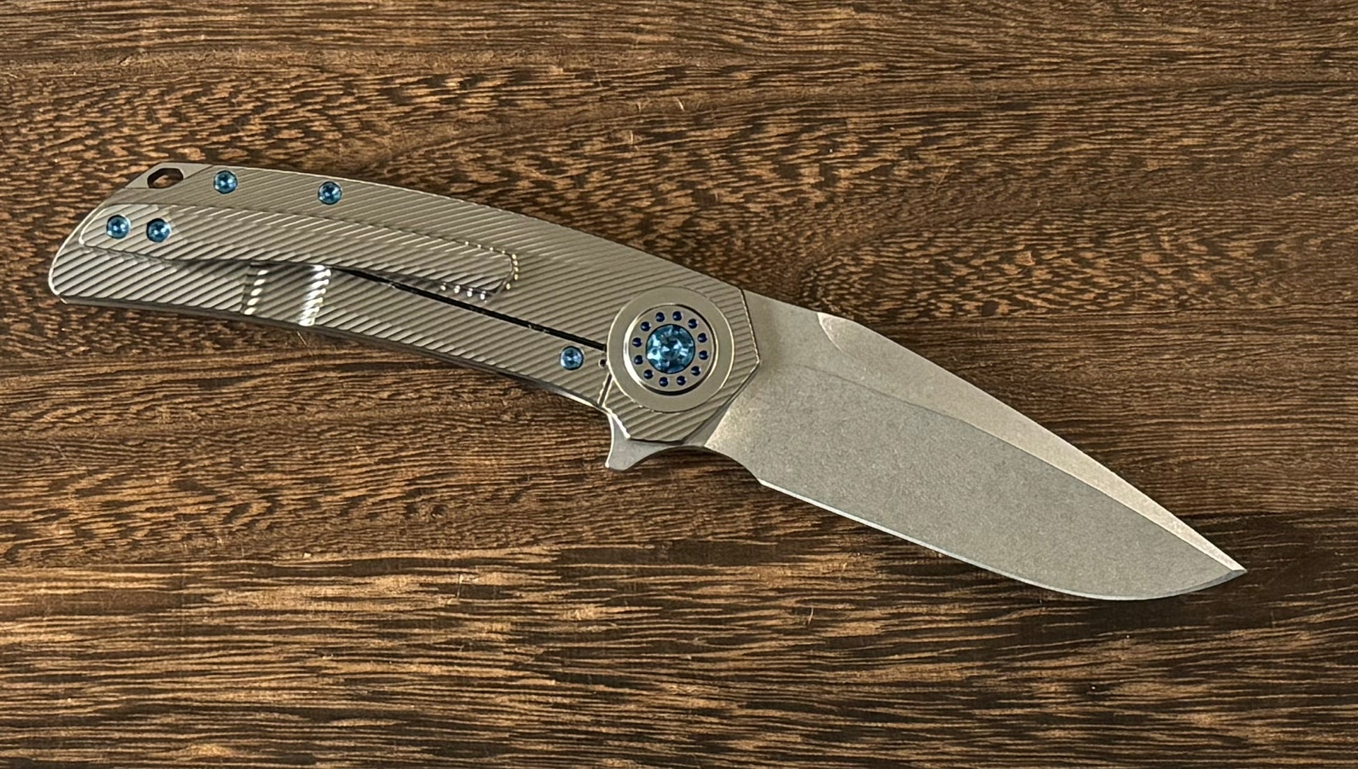 Skiff Workshop-Skiff Made Blades Fugitive, S45VN Blade, Milled Titanium Scales, Ltd Royal Blue Ti Pivot Collar and Hardware, #135-Urban Cutlery