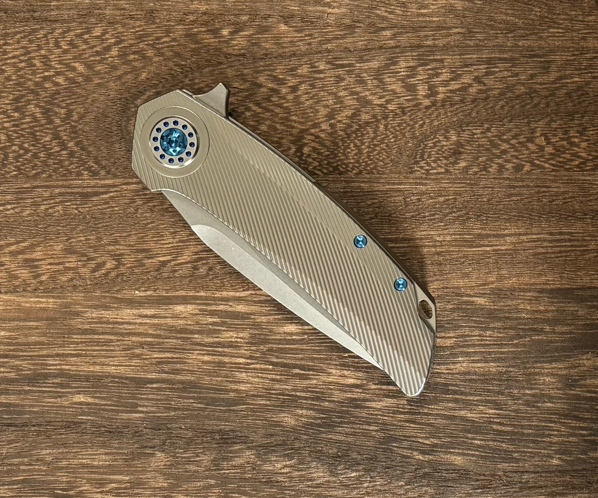 Skiff Workshop-Skiff Made Blades Fugitive, S45VN Blade, Milled Titanium Scales, Ltd Royal Blue Ti Pivot Collar and Hardware, #135-Urban Cutlery