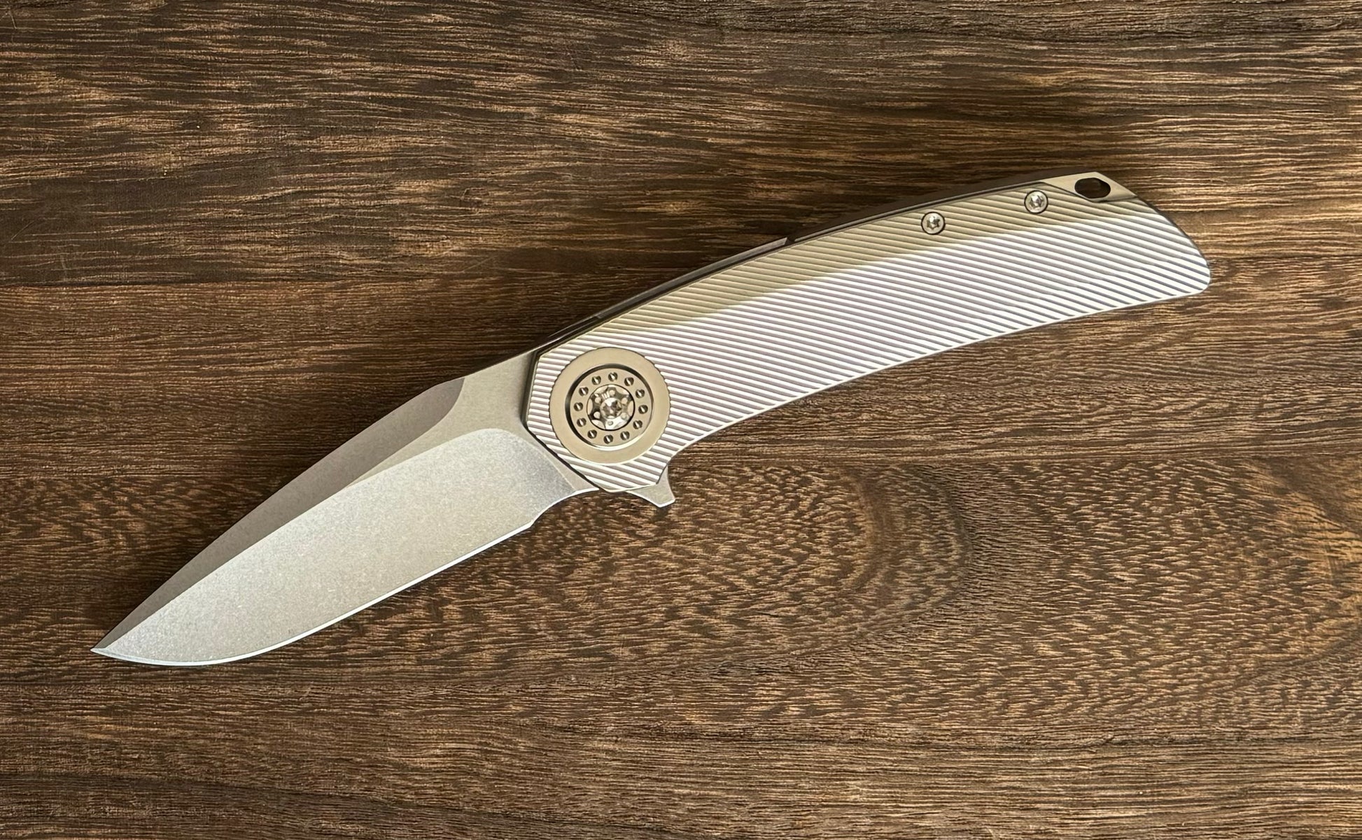 Skiff Workshop-Skiff Made Blades Fugitive, S45VN Blade, Milled Titanium Scales, Ti Pivot Collar and Hardware, #144-Urban Cutlery
