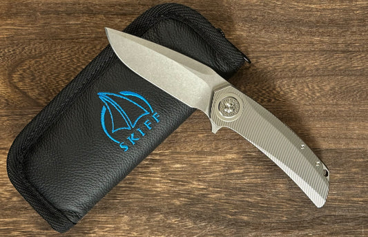 Skiff Workshop-Skiff Made Blades Fugitive, S45VN Blade, Milled Titanium Scales, Ti Pivot Collar and Hardware, #144-Urban Cutlery