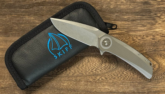 Skiff Workshop-Skiff Made Blades Fugitive, S45VN Blade, Milled Titanium Scales, Two Tone Bead Blasted Pivot Collar, Backspacer and Clip, #143-Urban Cutlery