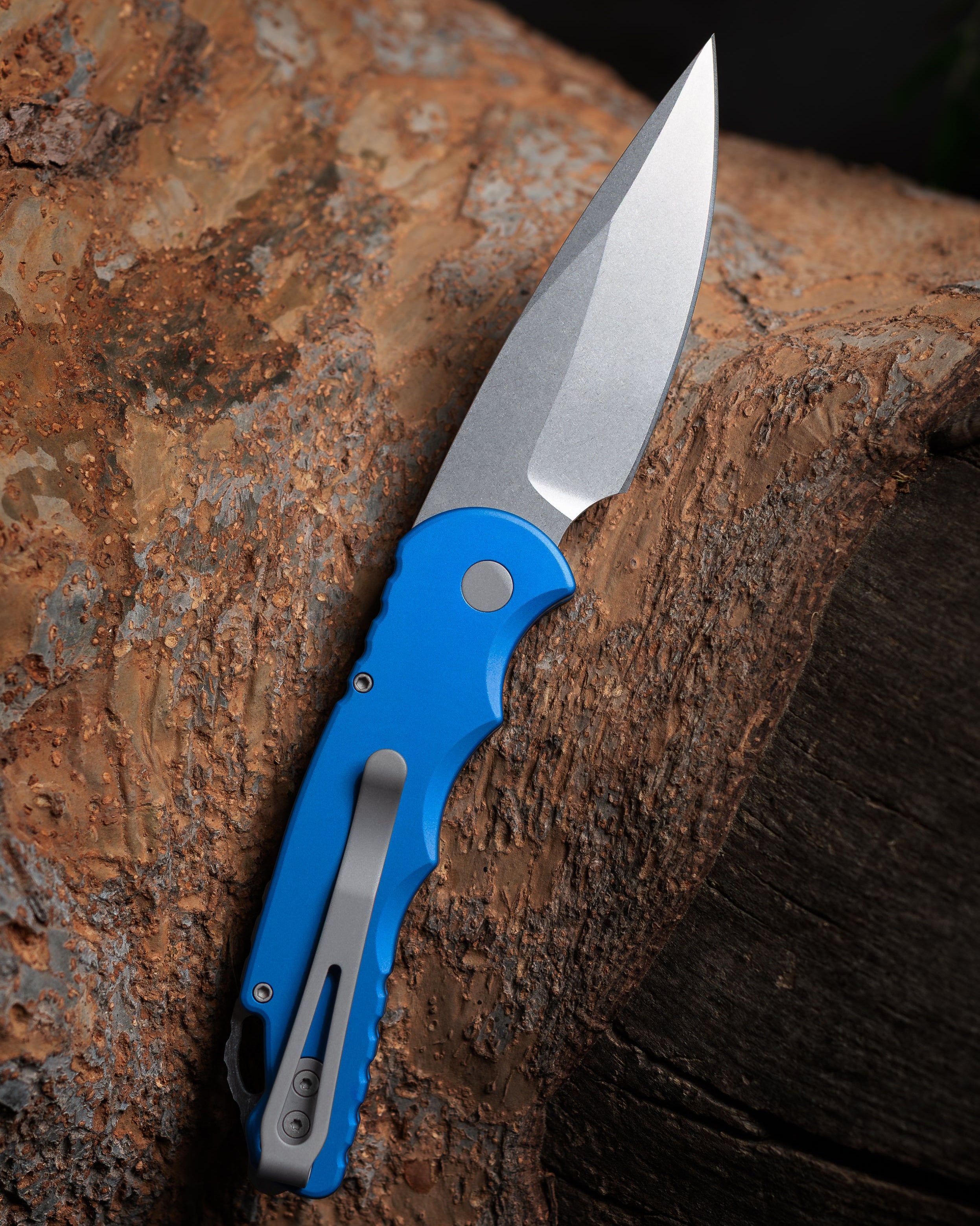 Pro-Tech T501.Blue TR-5 AUTO  - Blue Handle - Stonewash S35VN Blade - Secondary Slide Safety