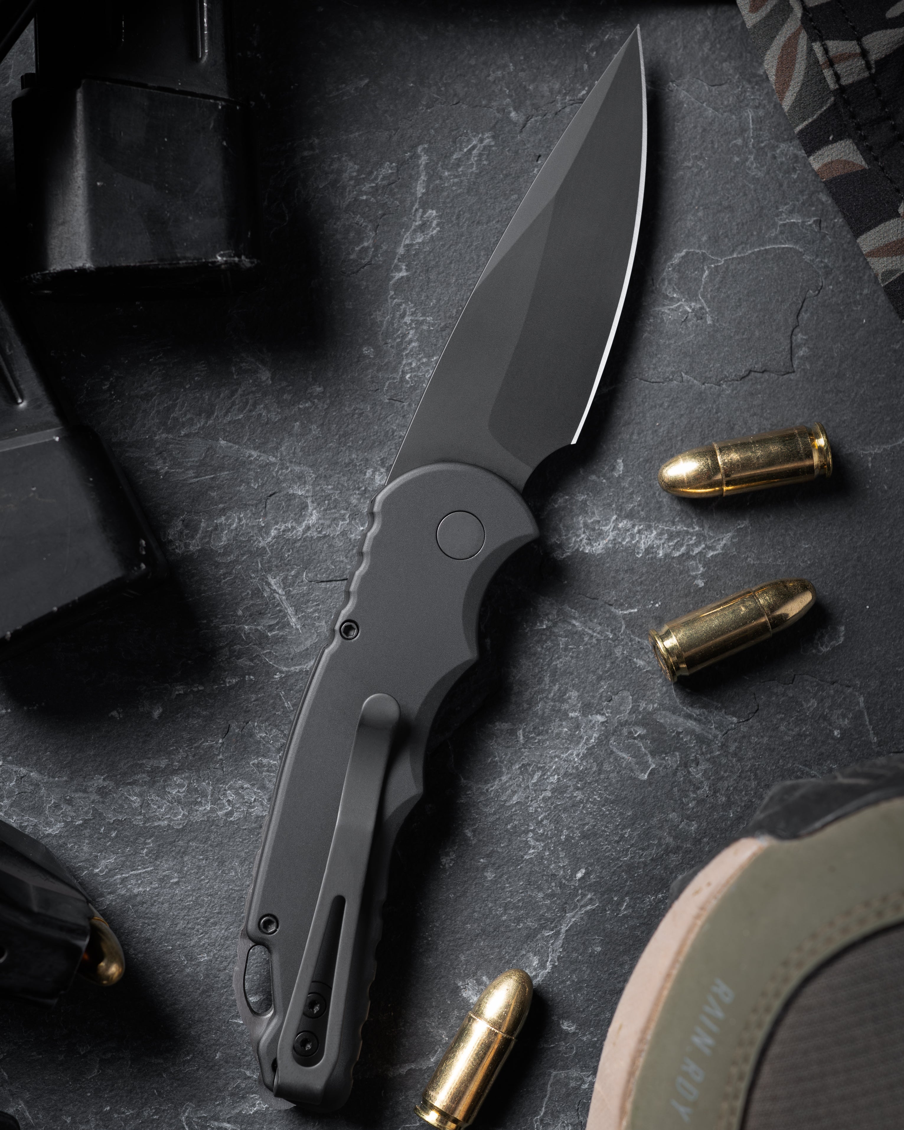 Pro-Tech T503 TR-5 AUTO  - Black Handle - DLC Black S35VN Blade - Secondary Slide Safety