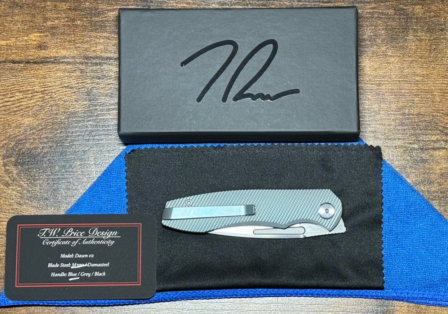 TW PRICE DAWN V2 HAND RUBBED M390 BLADE/32V BLUE BEAD BLAST TITANIUM HANDLE T.W. Price Design Urban Cutlery & Lifestyle Shoppe