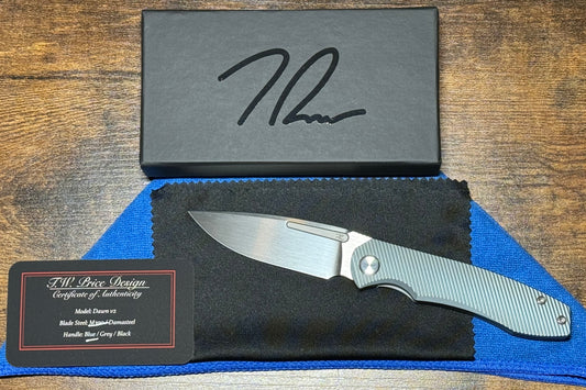 T.W. Price Design-TW PRICE DAWN V2 HAND RUBBED M390 BLADE/32V BLUE BEAD BLAST TITANIUM HANDLE-1-Urban Cutlery