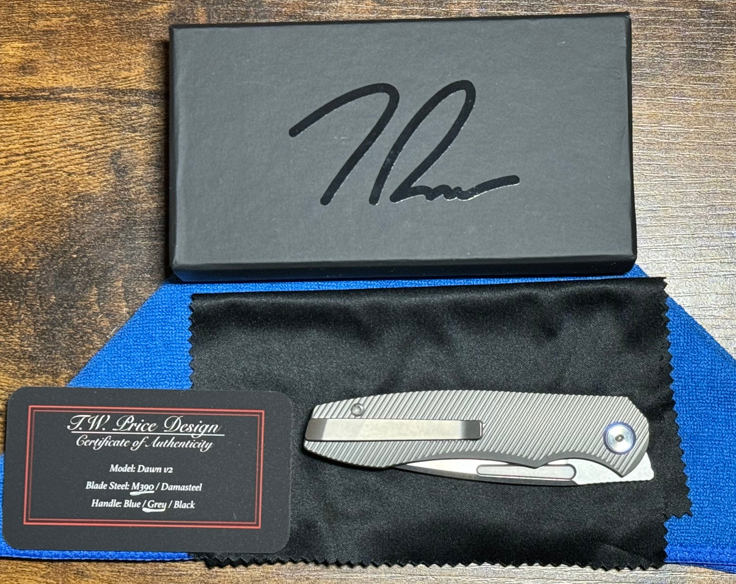 T.W. Price Design-TW PRICE DAWN V2 POLISHED STONEWASHED M390 BLADE/BEAD BLAST TITANIUM HANDLE-4-Urban Cutlery