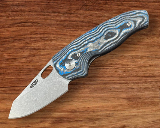 Three Rivers Mfg. (TRM) Holey Nerd - ELECTRIC BLUE Camo Carbon 3D Contoured Handles - Magnacut Blade Urban Cutlery & Lifestyle Shoppe