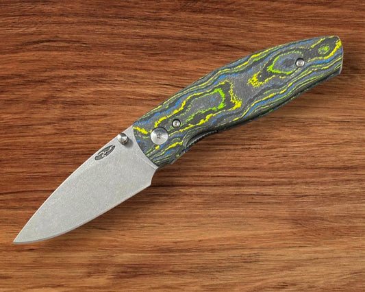 Three Rivers Mfg. (TRM) Neutron 2 - CAMO CARBON GECKO 3D Contoured SMOOTH Handles - 20CV Blade Urban Cutlery & Lifestyle Shoppe