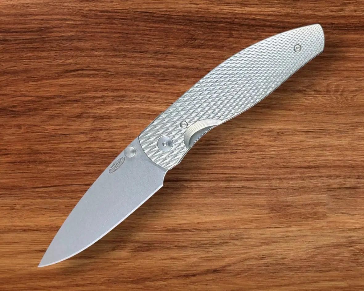 Three Rivers Mfg.-Three Rivers Mfg. (TRM) Atom - 3D Contoured Titanium LIZARD SKIN Handles - 20CV Blade-Urban Cutlery