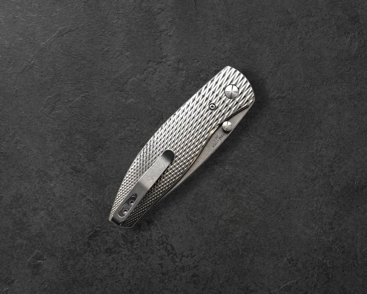 Three Rivers Mfg.-Three Rivers Mfg. (TRM) Atom - 3D Contoured Titanium LIZARD SKIN Handles - 20CV Blade-Urban Cutlery