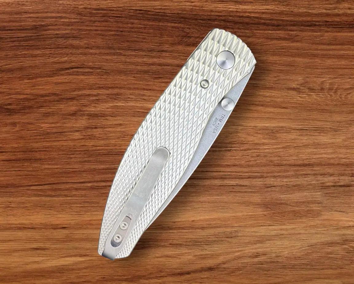 Three Rivers Mfg.-Three Rivers Mfg. (TRM) Atom - 3D Contoured Titanium LIZARD SKIN Handles - 20CV Blade-Urban Cutlery