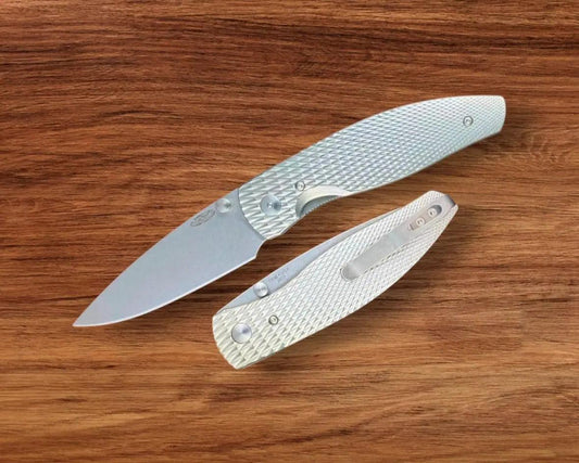 Three Rivers Mfg.-Three Rivers Mfg. (TRM) Atom - 3D Contoured Titanium LIZARD SKIN Handles - 20CV Blade-Urban Cutlery