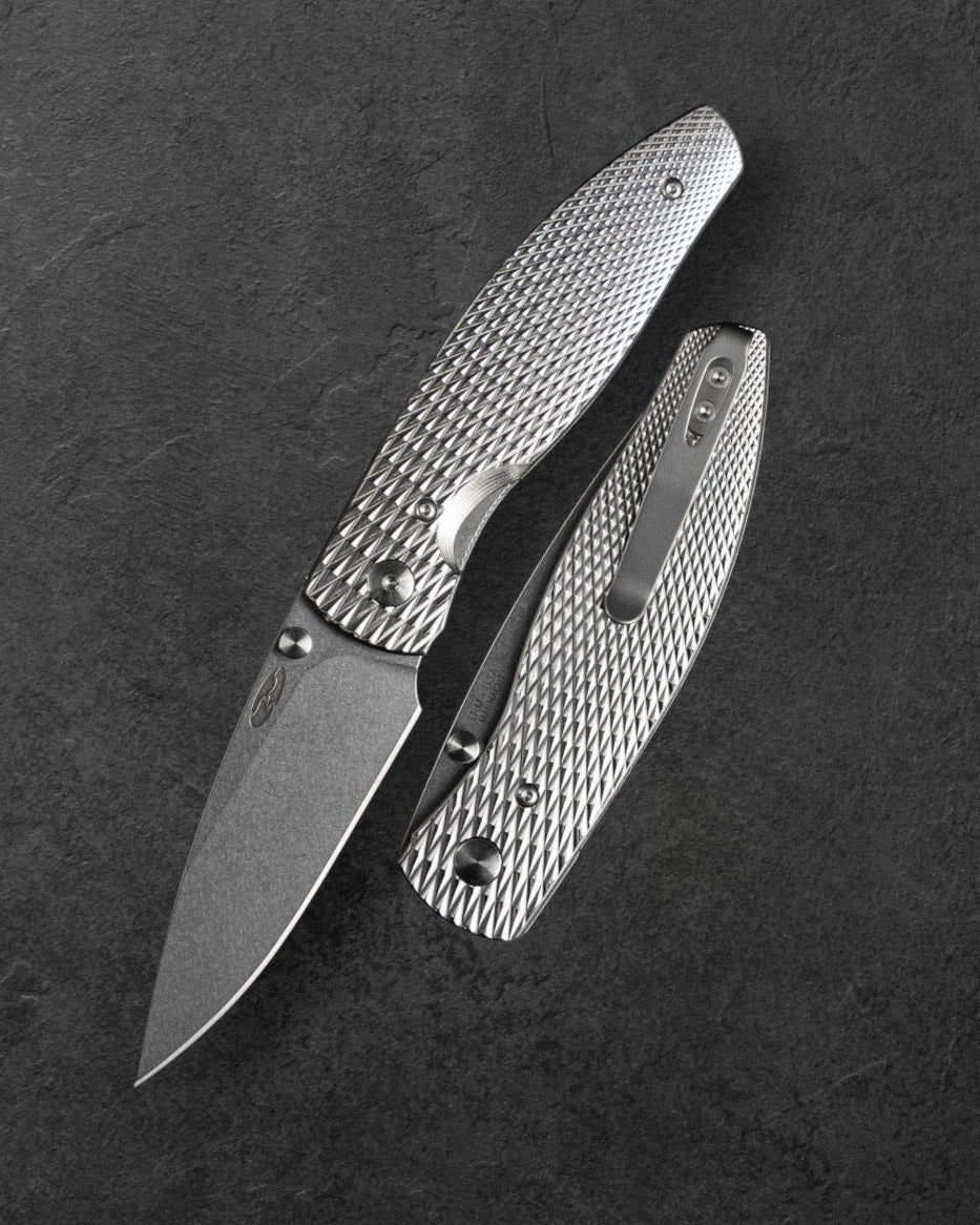 Three Rivers Mfg.-Three Rivers Mfg. (TRM) Atom - 3D Contoured Titanium LIZARD SKIN Handles - MAGNACUT Blade-1-Urban Cutlery