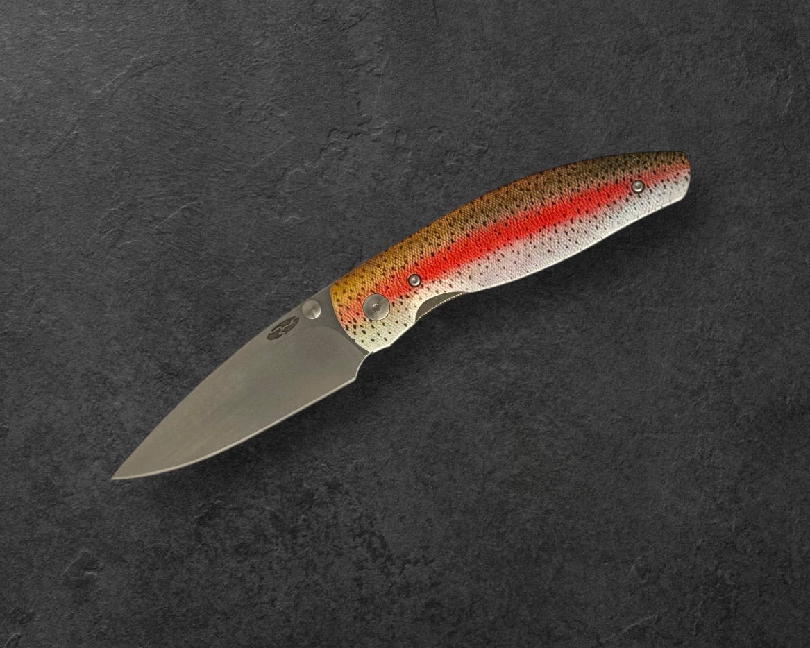 Three Rivers Mfg.-Three Rivers Mfg. (TRM) Atom - DEALER EXCLUSIVE - RAINBOW TROUT G10 Contoured Handles - MagnaCut Blade-2-Urban Cutlery