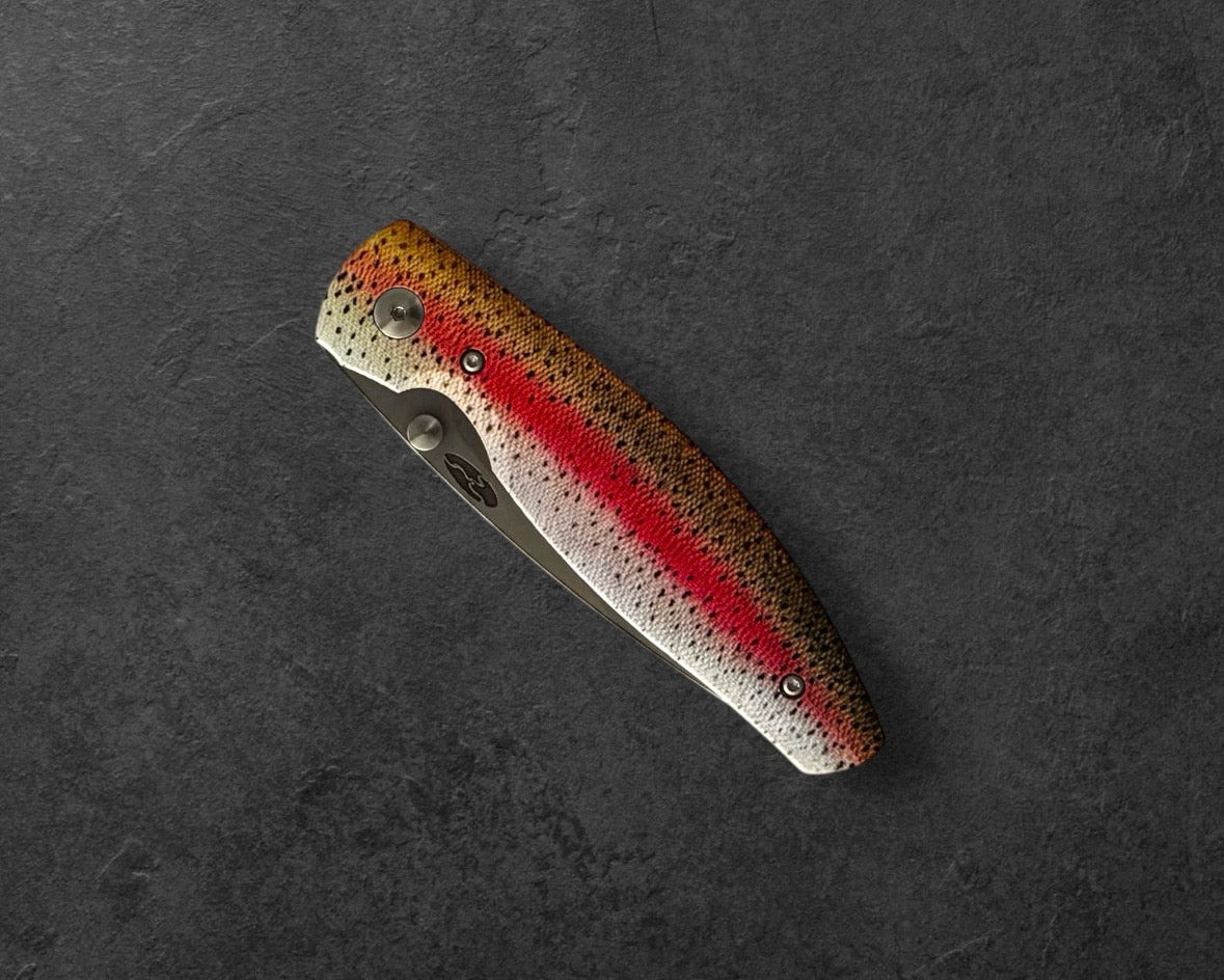 Three Rivers Mfg.-Three Rivers Mfg. (TRM) Atom - DEALER EXCLUSIVE - RAINBOW TROUT G10 Contoured Handles - MagnaCut Blade-4-Urban Cutlery